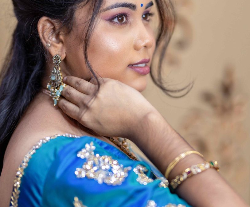South Indian bride with elegant bridal makeup and simple makeover by a professional Coimbatore makeup artist.
